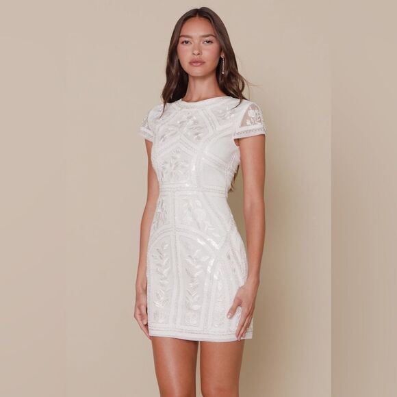 Lulus Spread Your Shine White Sequin Embroidered Bodycon Dress - Picture 1 of 5